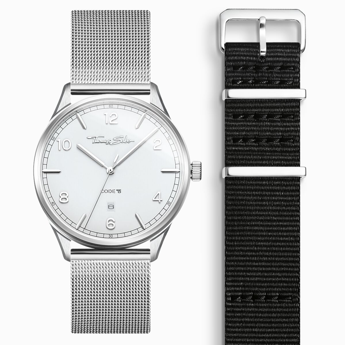 SET CODE TS white watch & black strap