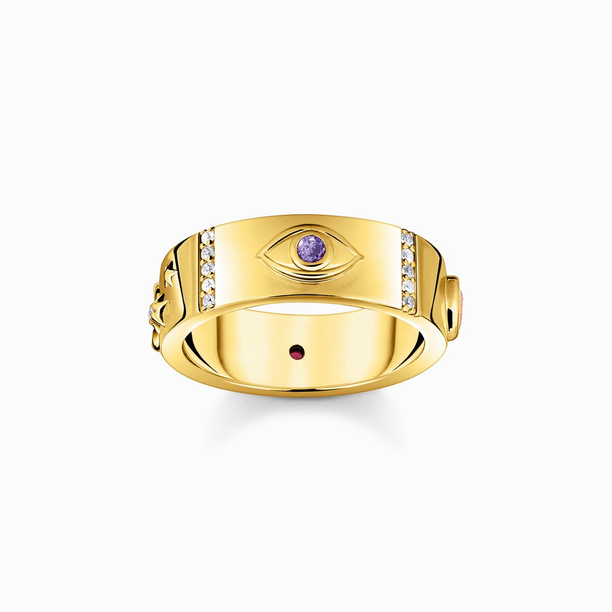 Yellow-gold plated ring with various cosmic motifs and stones