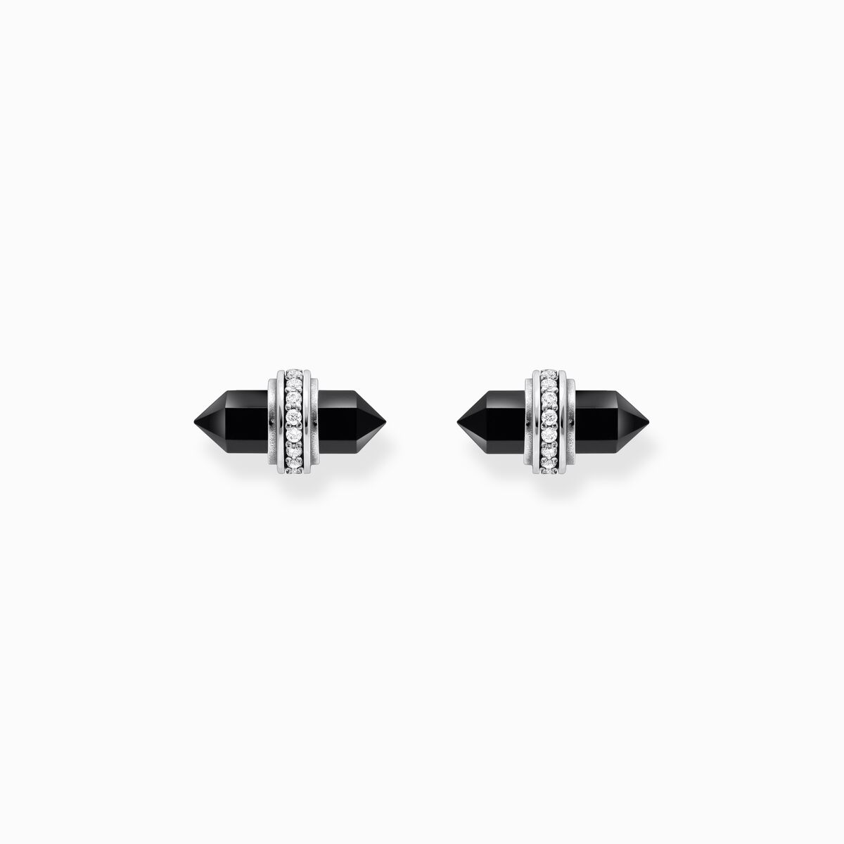 Silver ear studs with hexagonal onyx