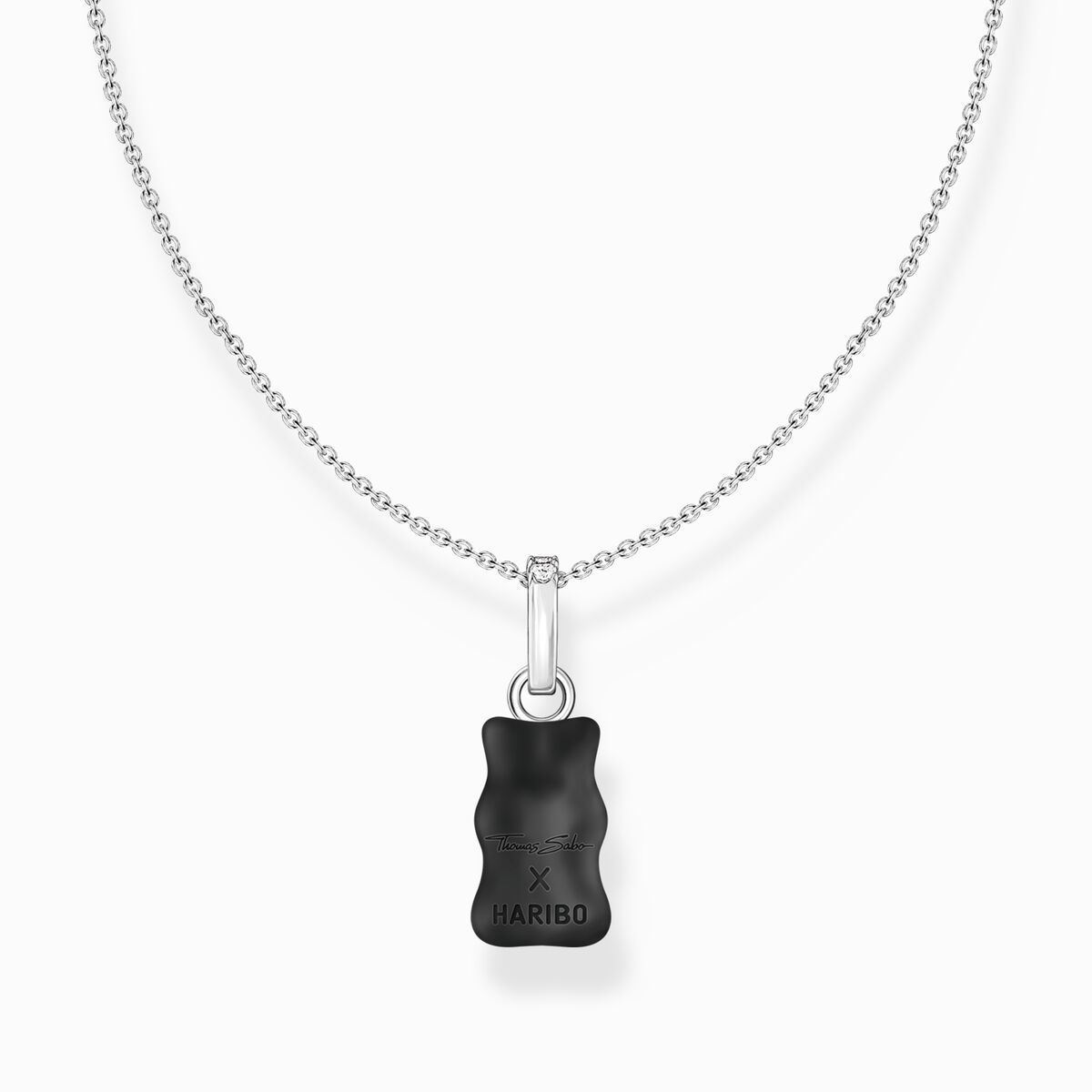 Silver necklace with black goldbears pendant and zirconia
