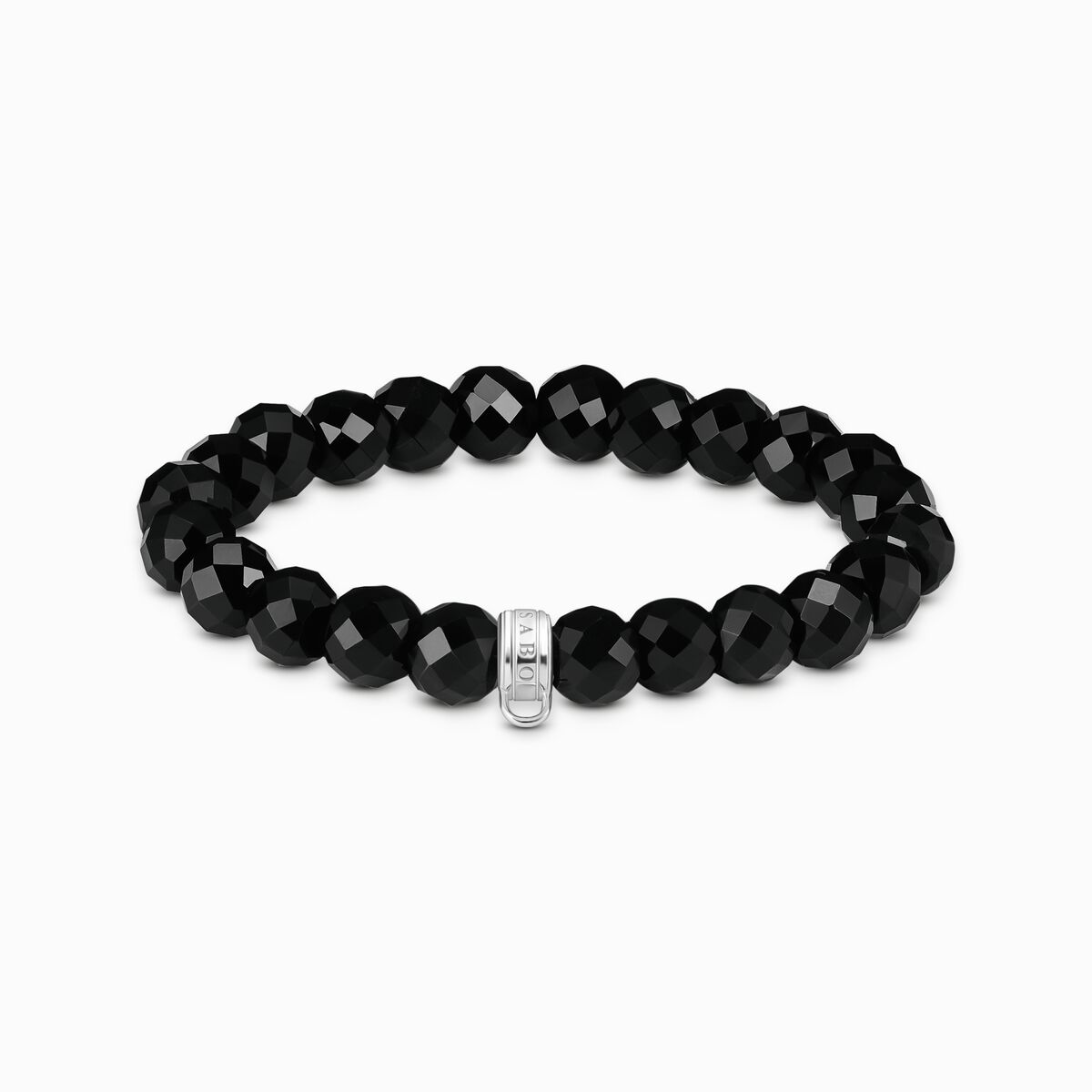 Charm bracelet with oval obsidian beads