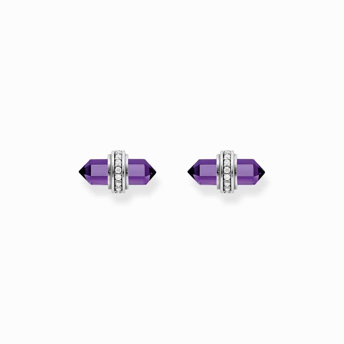 Silver ear studs with hexagonal imitation amethyst