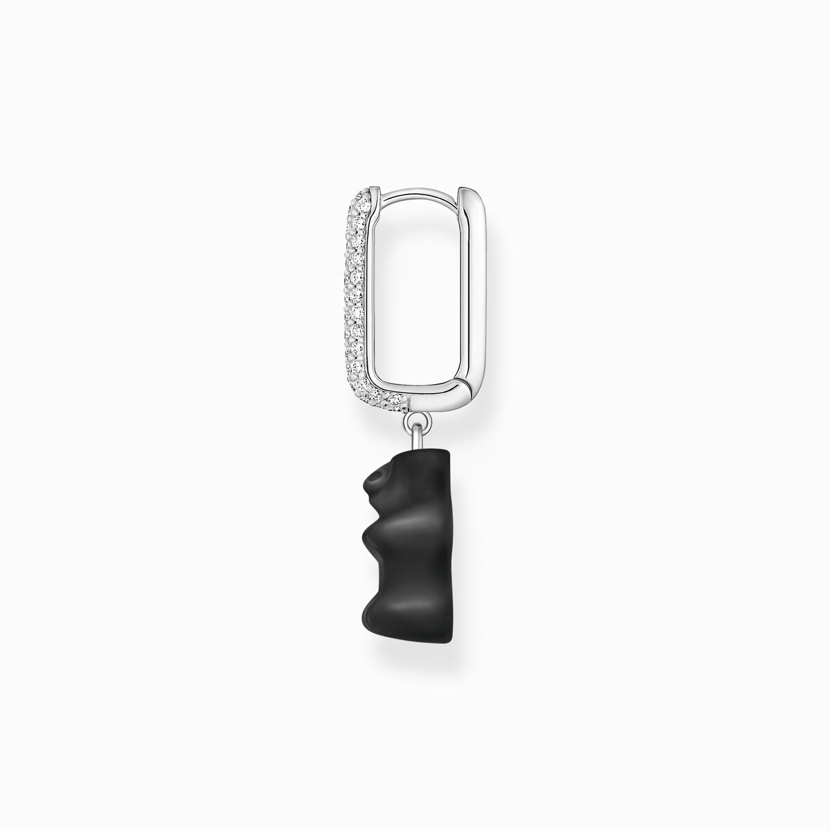 Silver single hoop earring medium sized with black goldbears