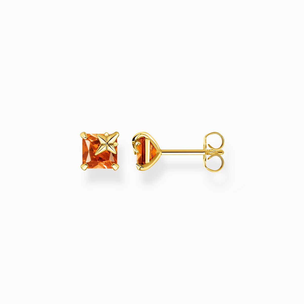Ear studs with orange stone and star gold plated