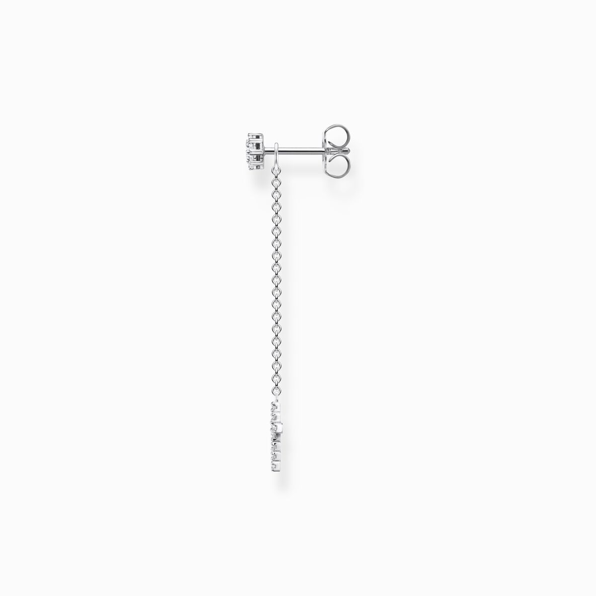 Single ear stud with cross pendant long silver