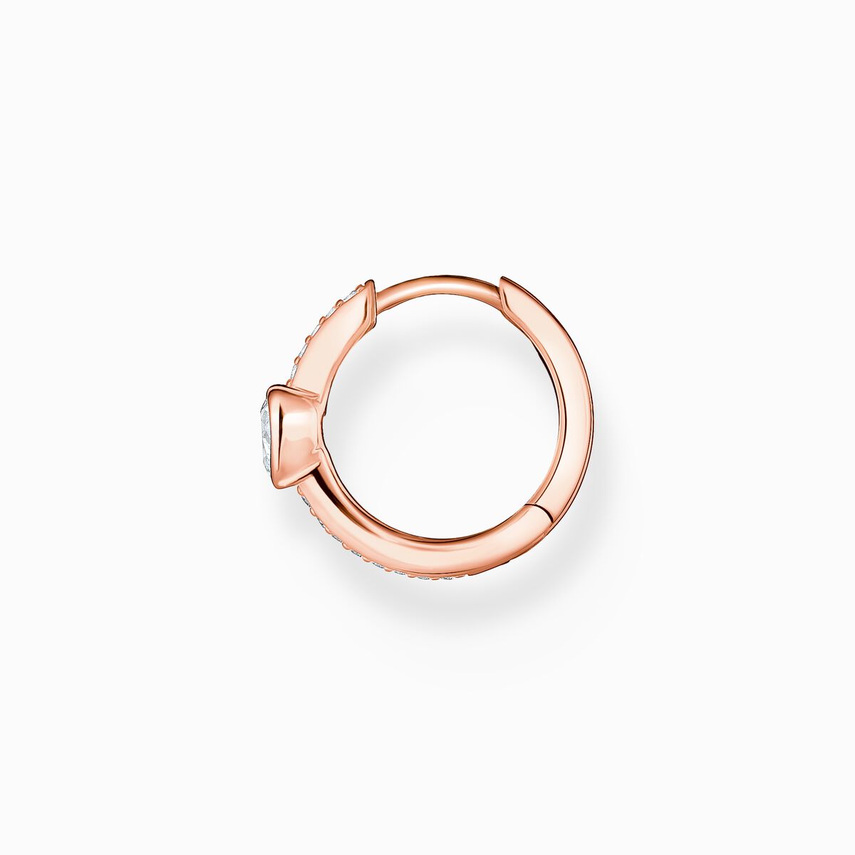 Single hoop earring with heart and white stones rose gold