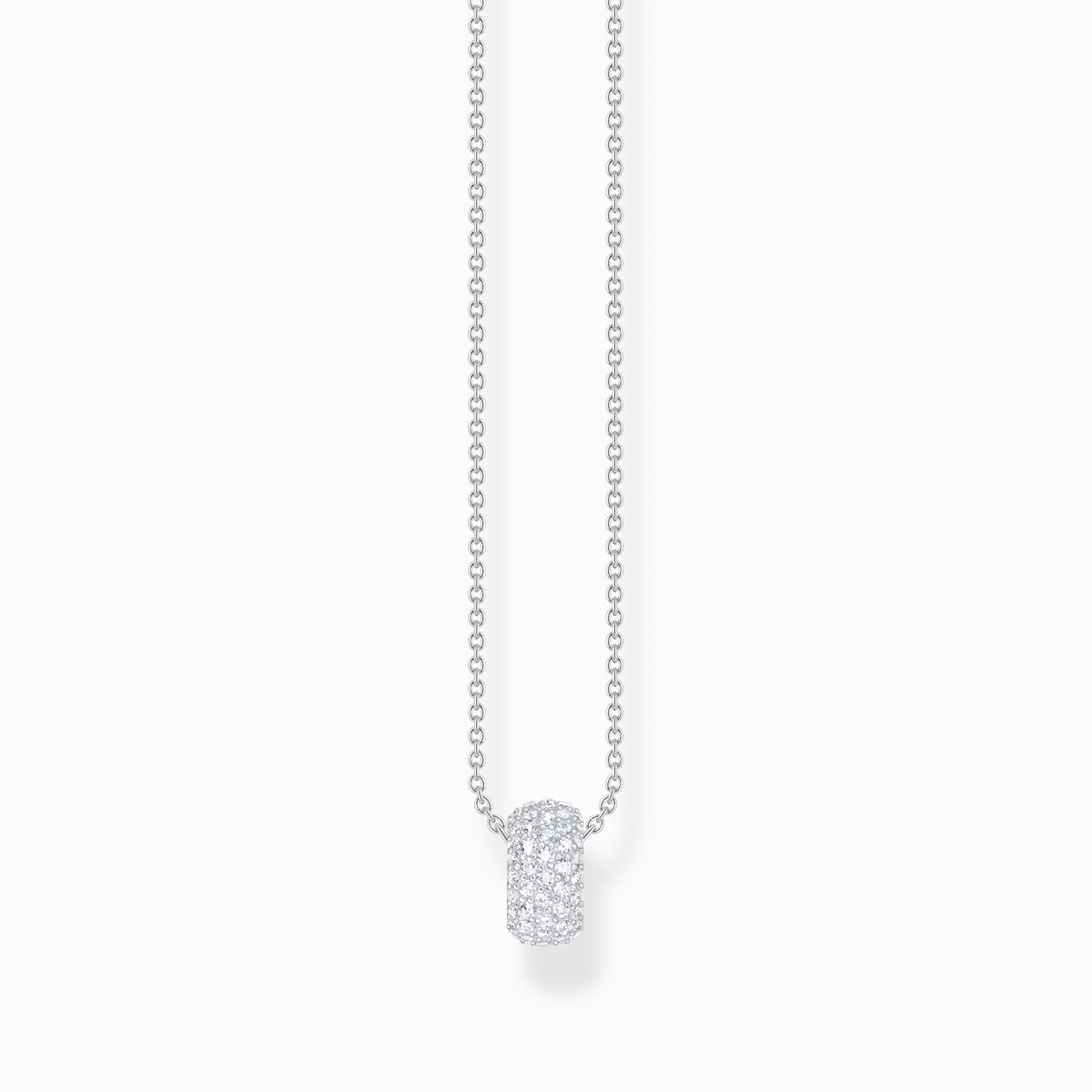Silver necklace with ring pendant and white zirconia