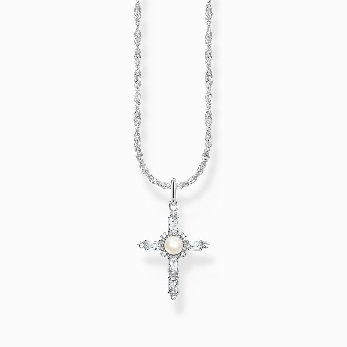 Silver necklace with white cross pendant Cross Romance