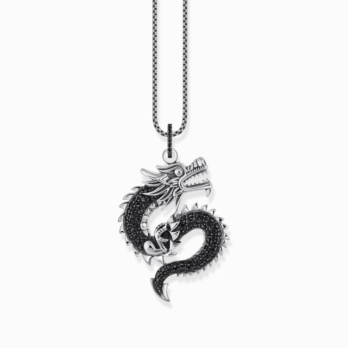 Silver blackened dragon pendant with black zirconia