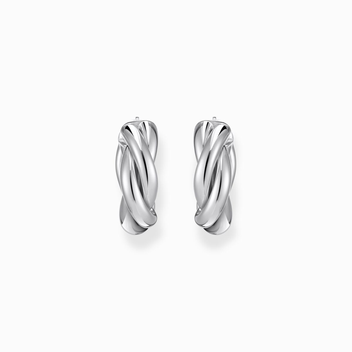 Silver hoop earrings in intertwined design