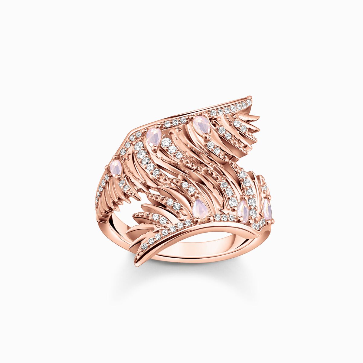 Ring phoenix wing with pink stones rose gold