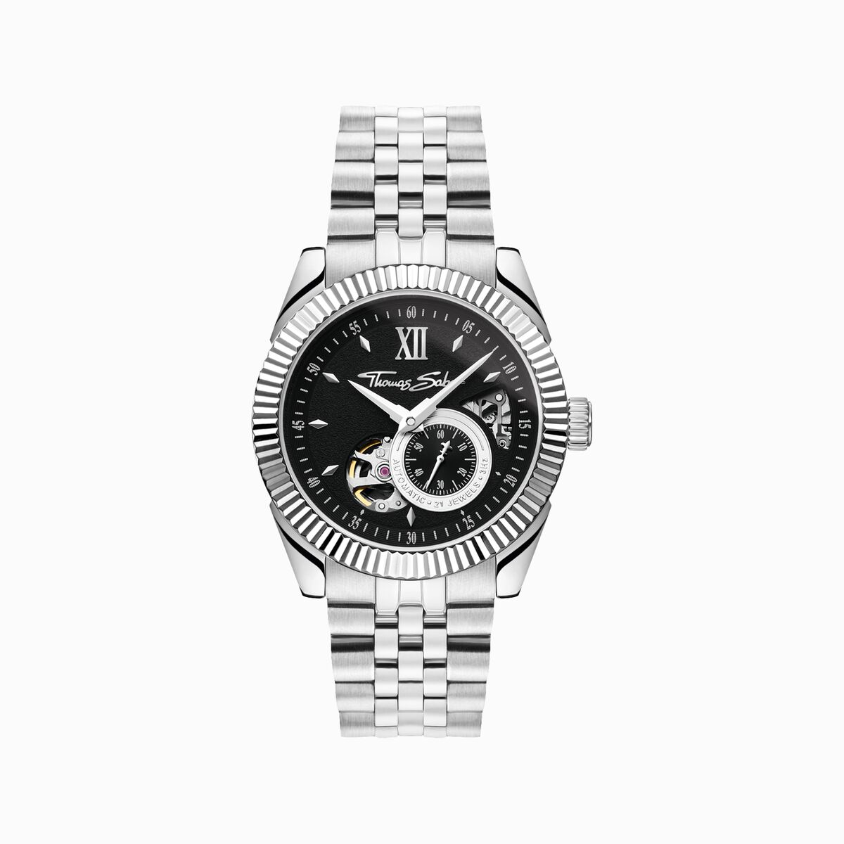 Silver automatic watch with 41 mm and black dial