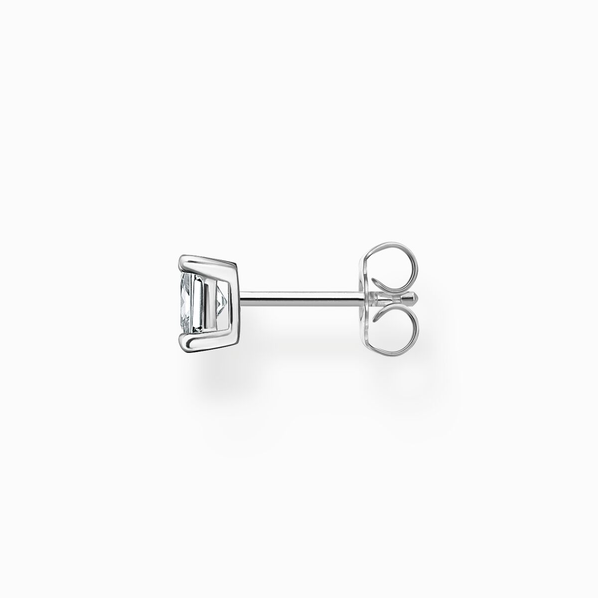 Single ear stud with white stone silver