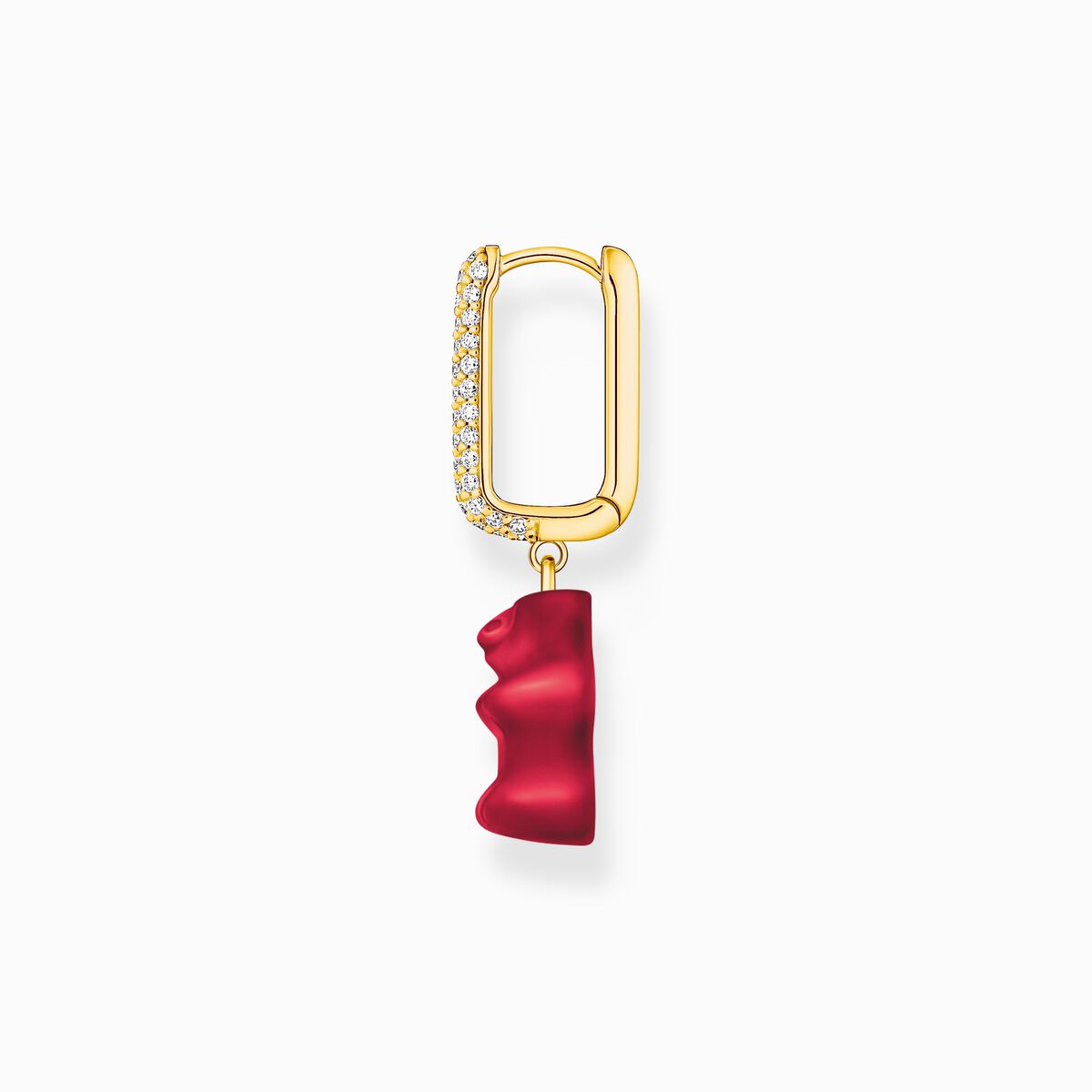 Gold-plated single hoop earring medium sized with red goldbears