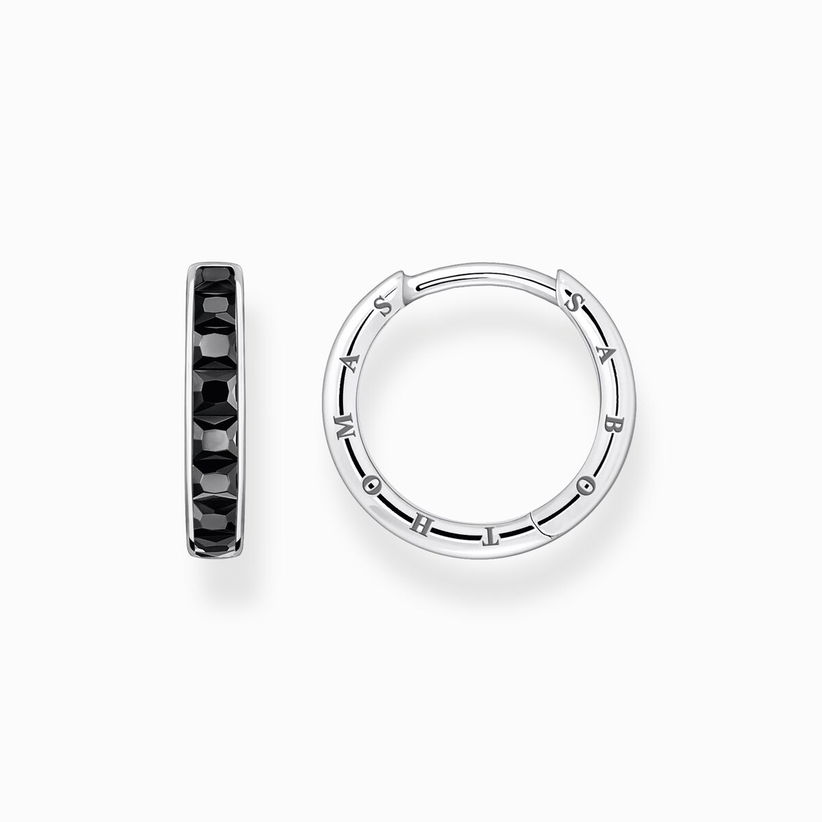 Hoop earrings with black stones pavé silver