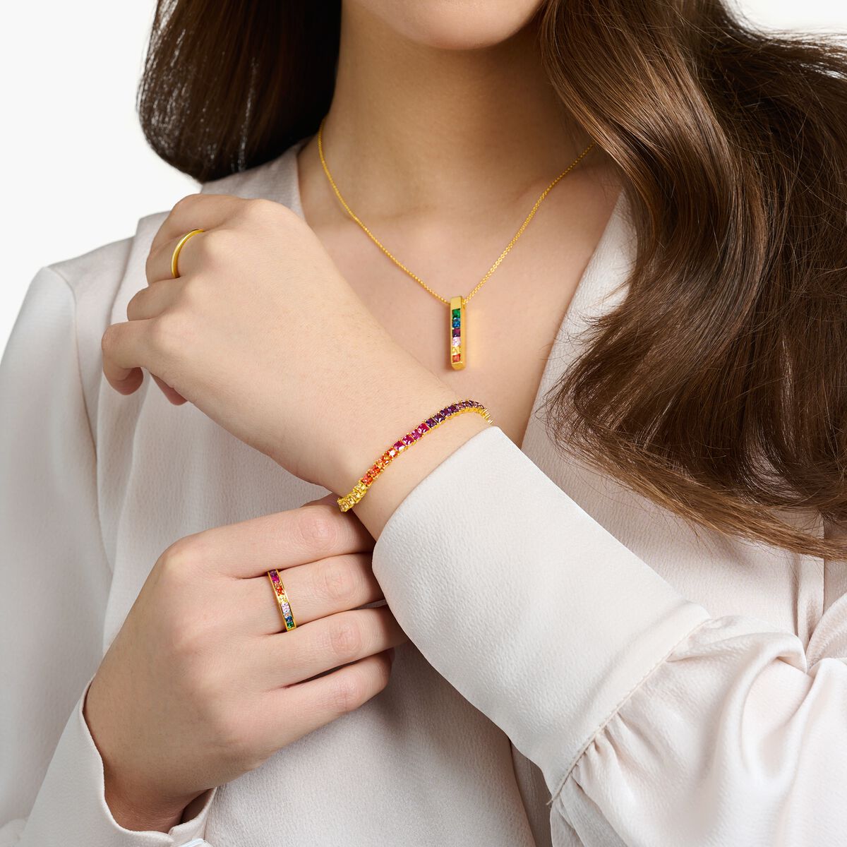 Tennis bracelet with colourful stones gold plated
