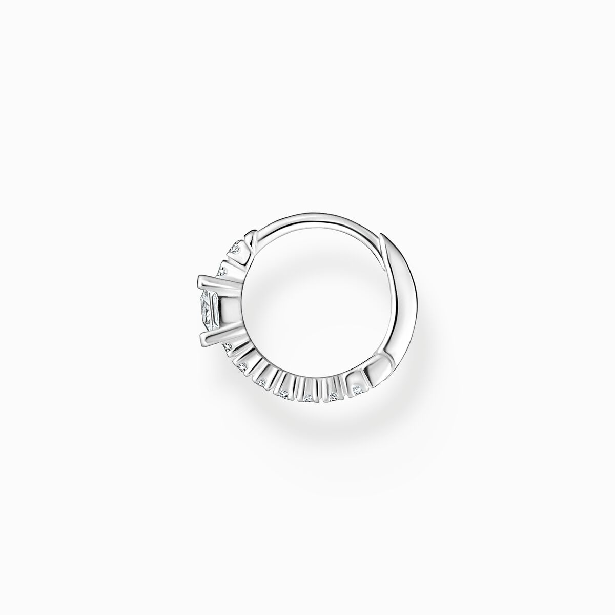 Single hoop earring with white stones silver