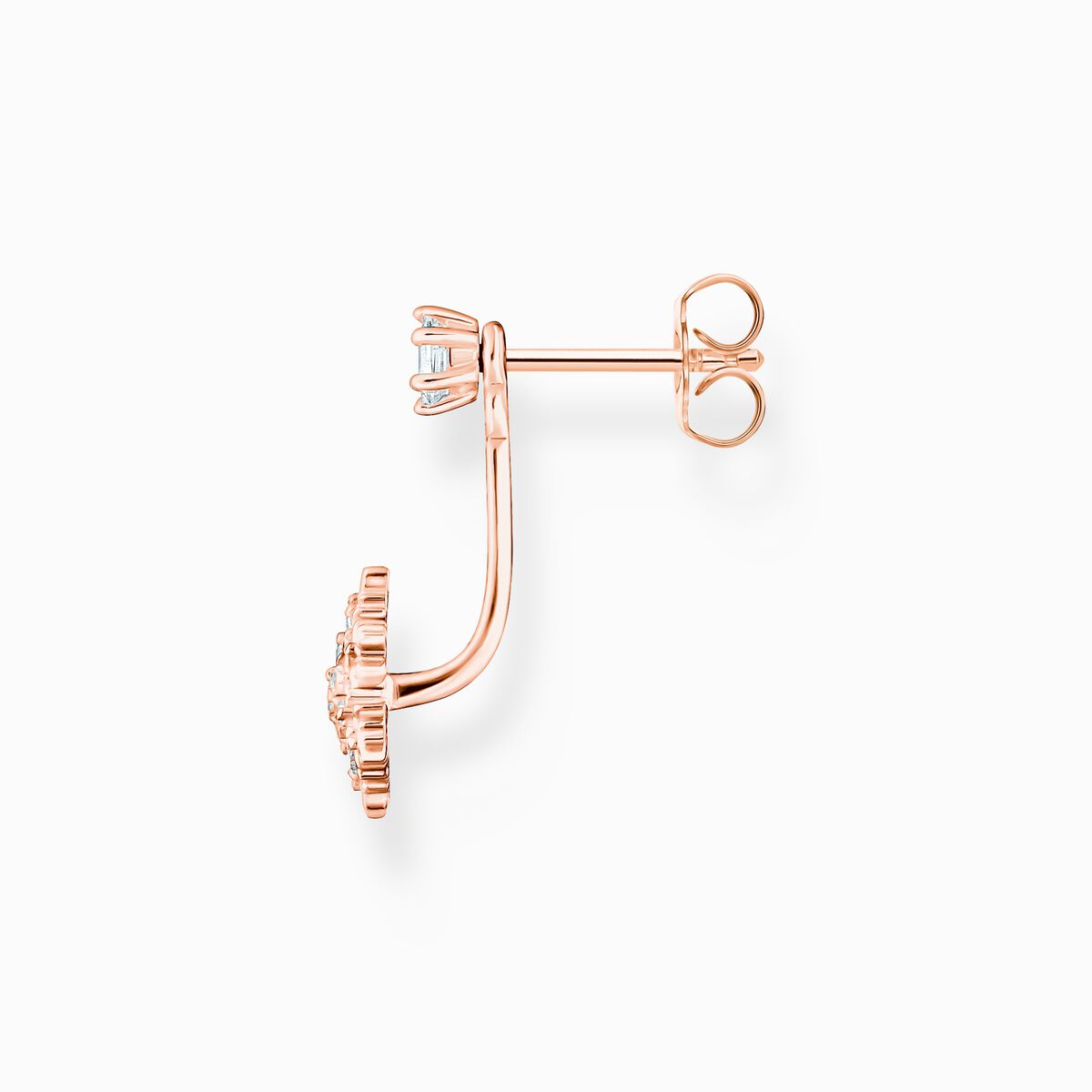 Single ear stud snowflake with white stones rose gold