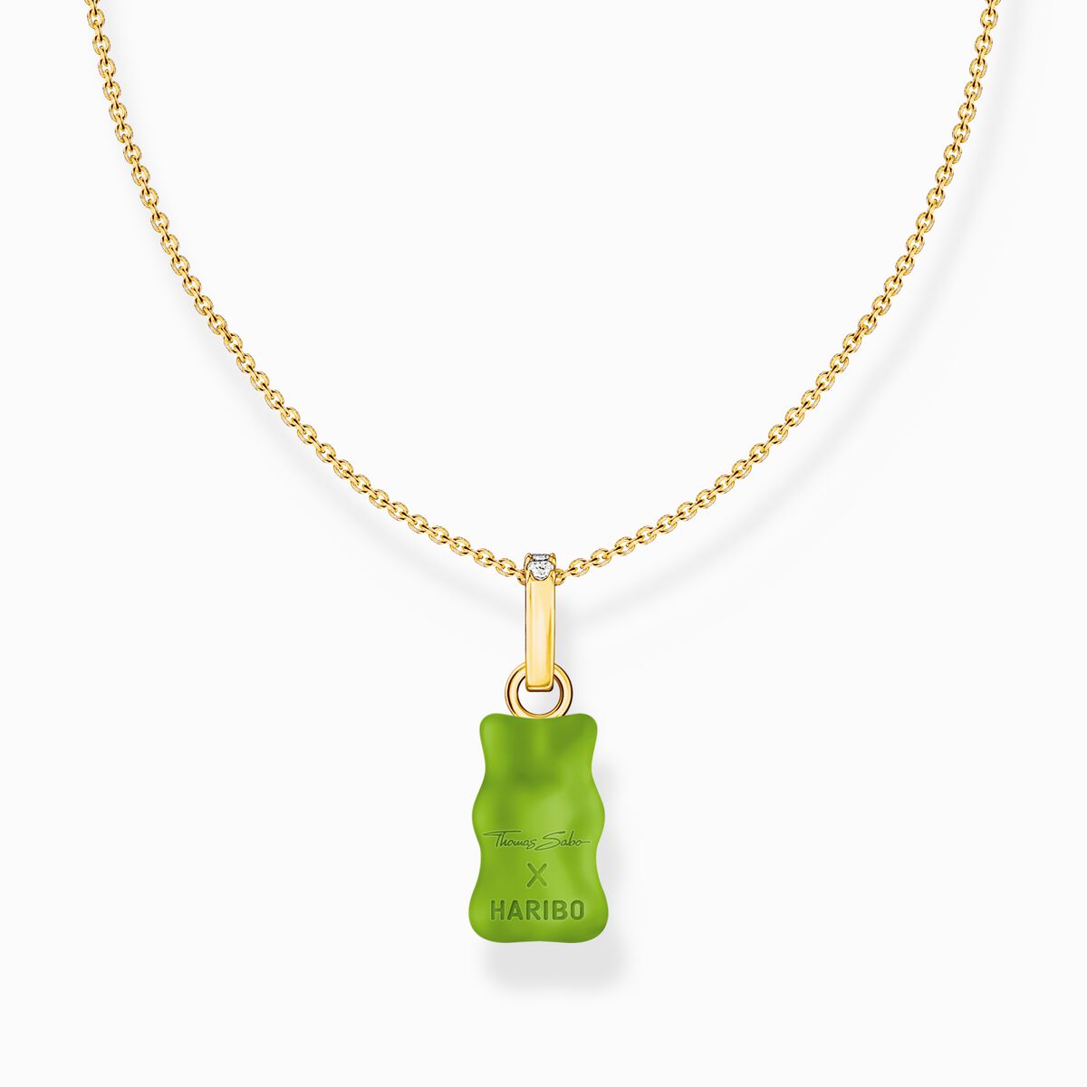 Gold-plated necklace with green goldbears pendant and zirconia