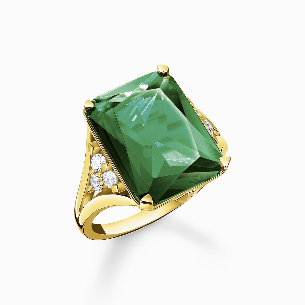 Ring with green and white stones gold plated