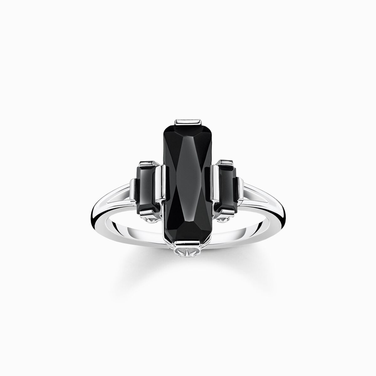 Ring with black stones silver