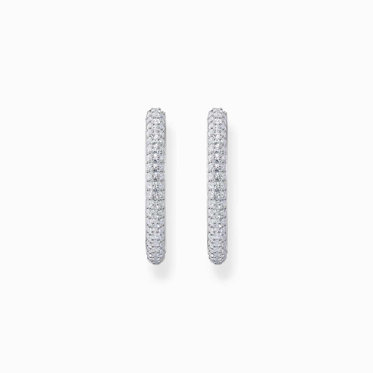 Silver big thin hoop earrings with white zirconia