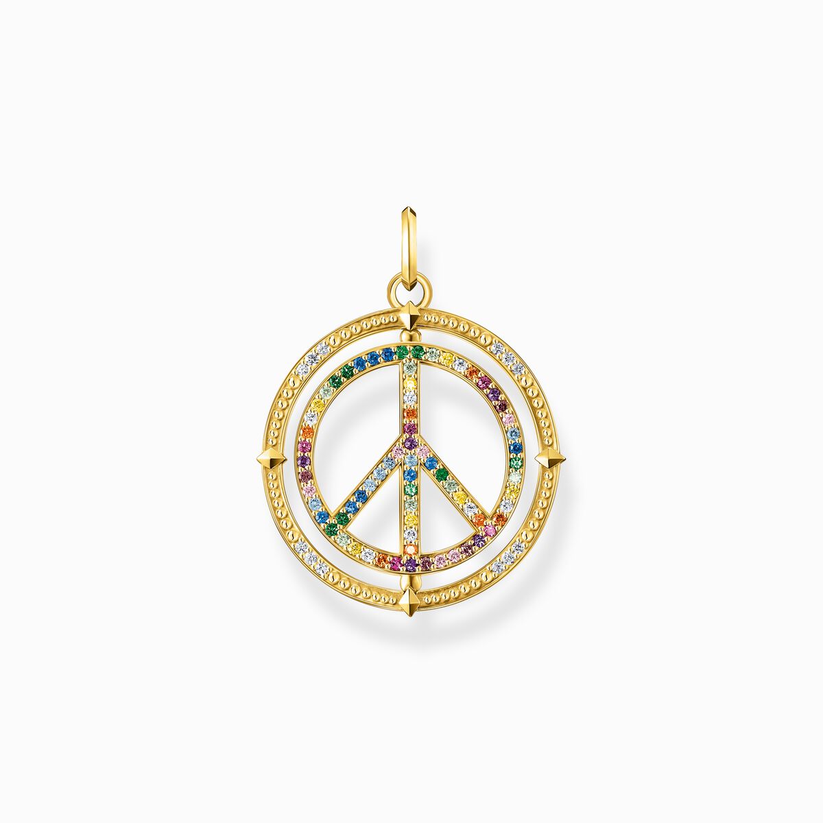 Gold plated pendant peace sign with coloured stones
