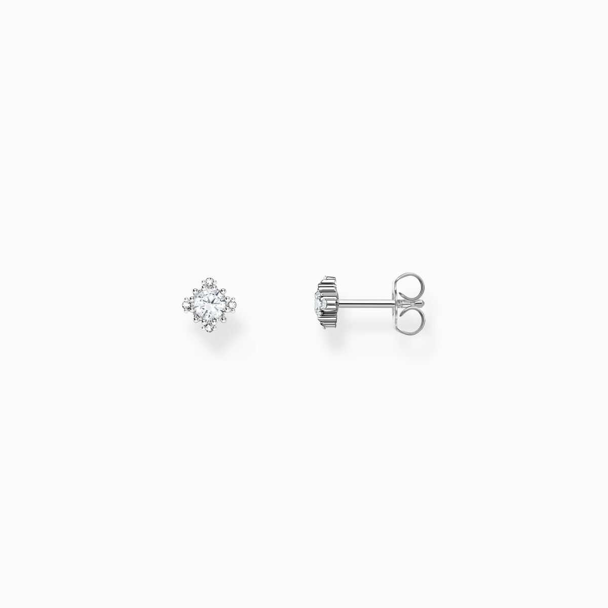 Silver small ear studs Vintage with white zirconia