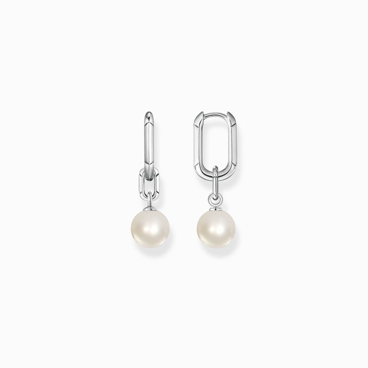 Hoop earrings links and pearls silver
