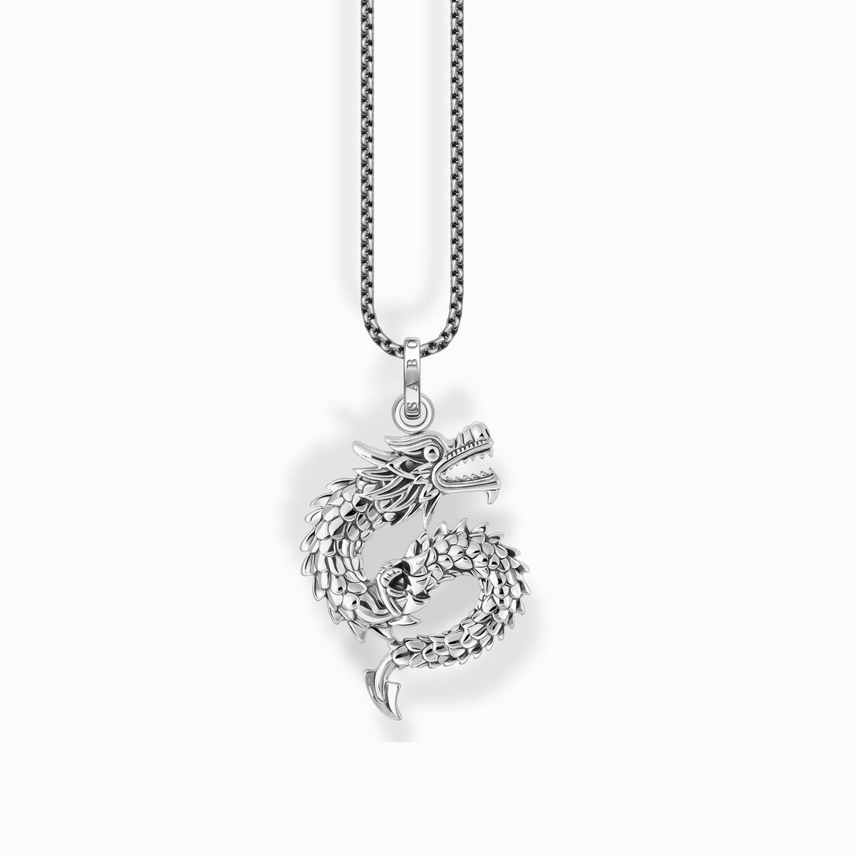 Silver blackened necklace with dragon pendant