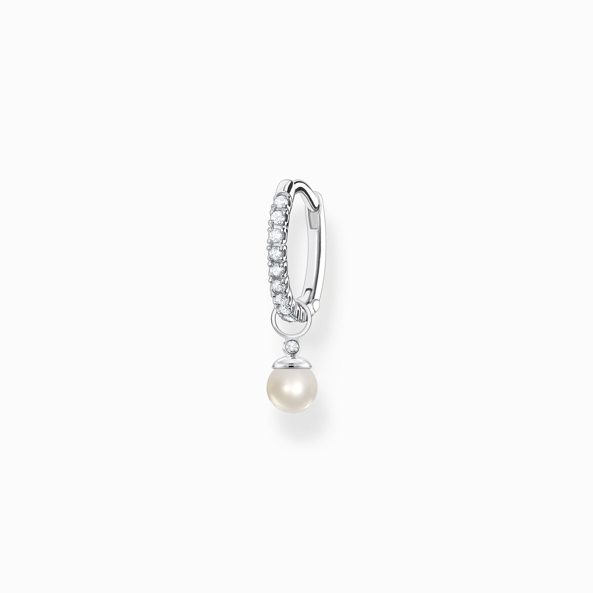 Single hoop earring with pearl pendant silver
