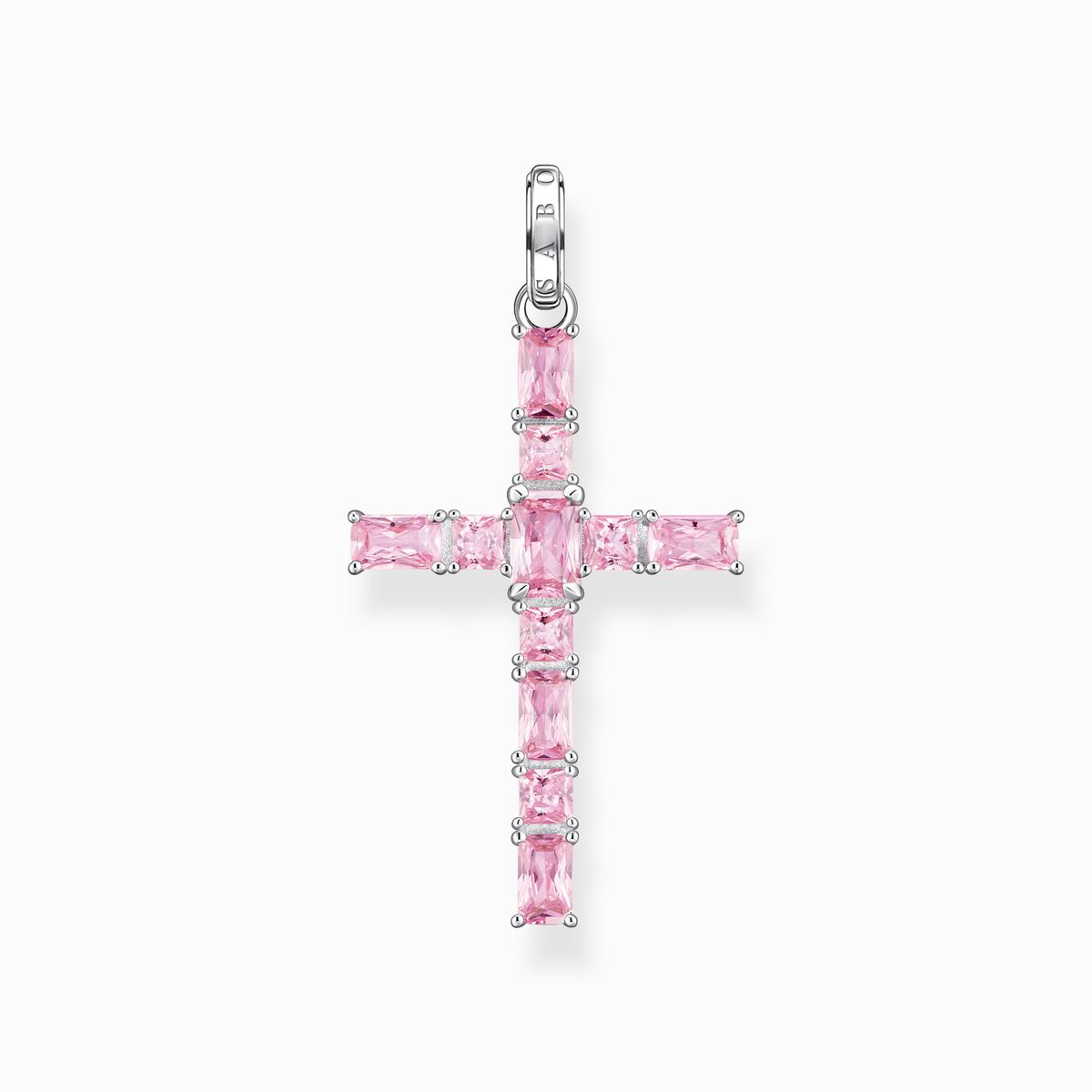 Pendant cross with pink stones silver