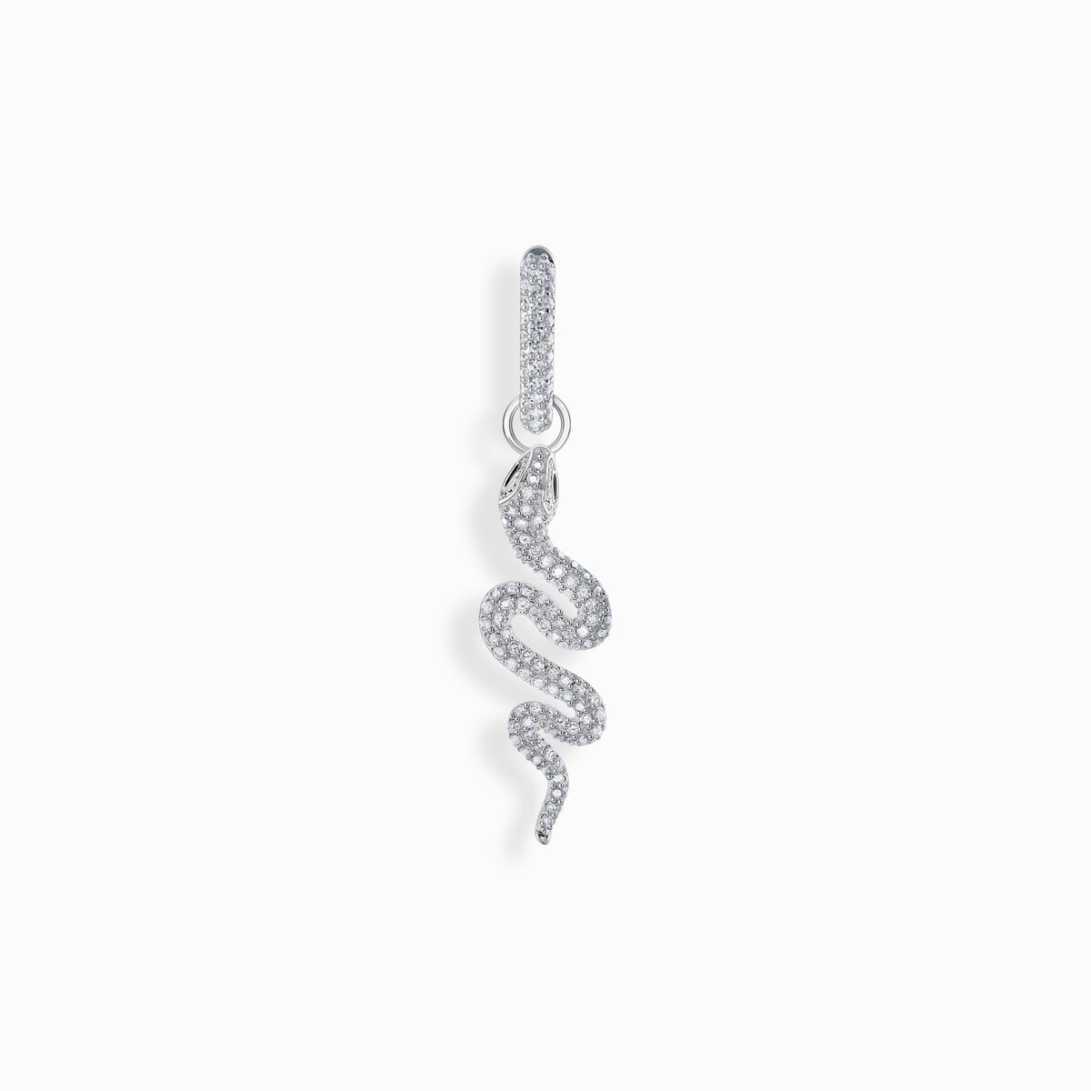 Silver snake single hoop earring with whire stones