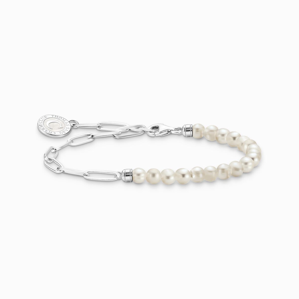 Charm bracelet with white pearls and Coin silver