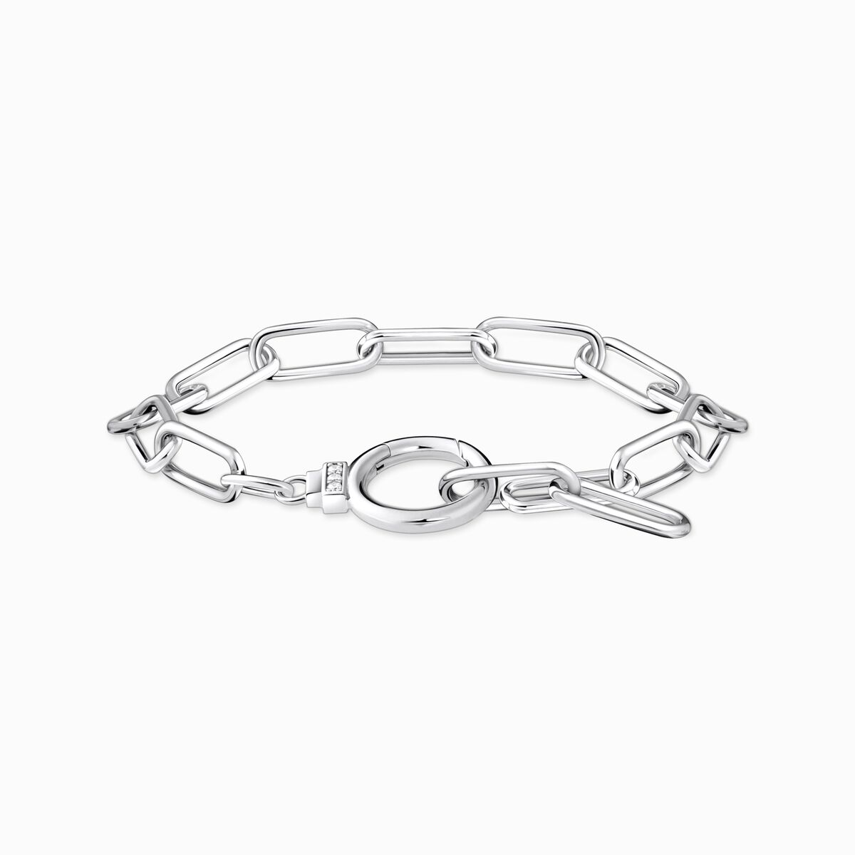 Silver link bracelet with white zirconia and ring clasp