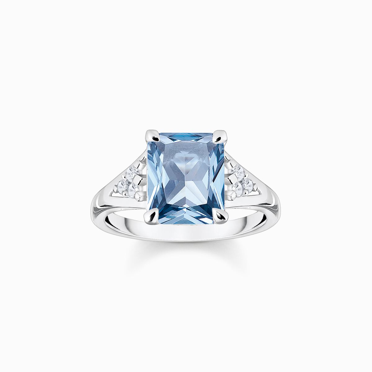Ring with aquamarine-coloured and white stones silver