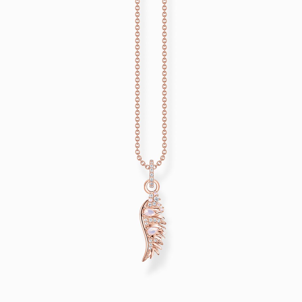 Necklace phoenix wing with pink stones rose gold