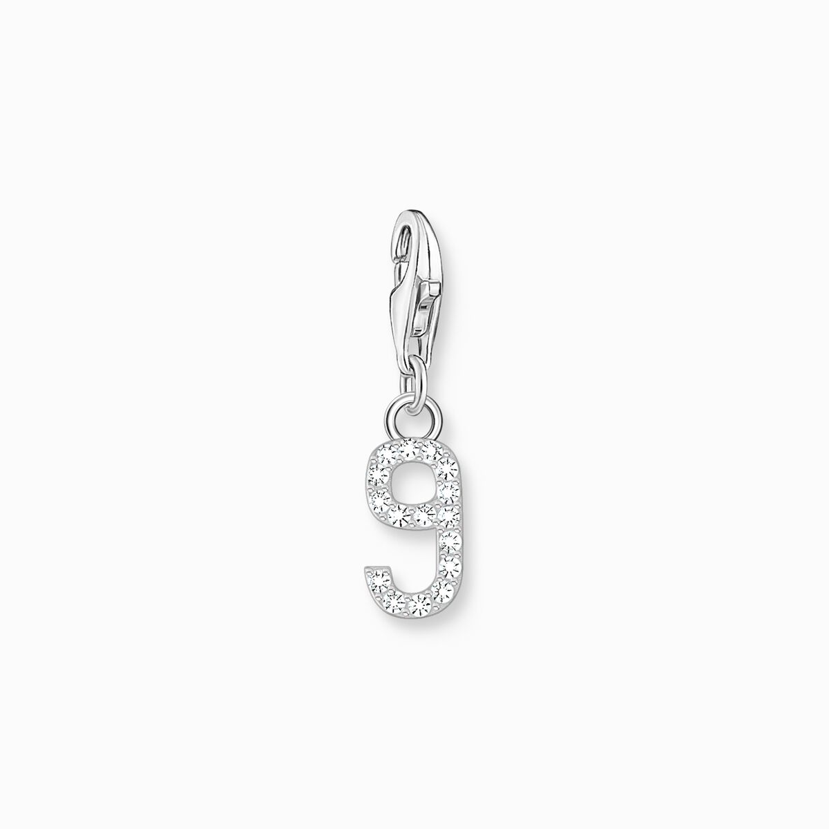 Silver charm pendant number 9 with zirconia