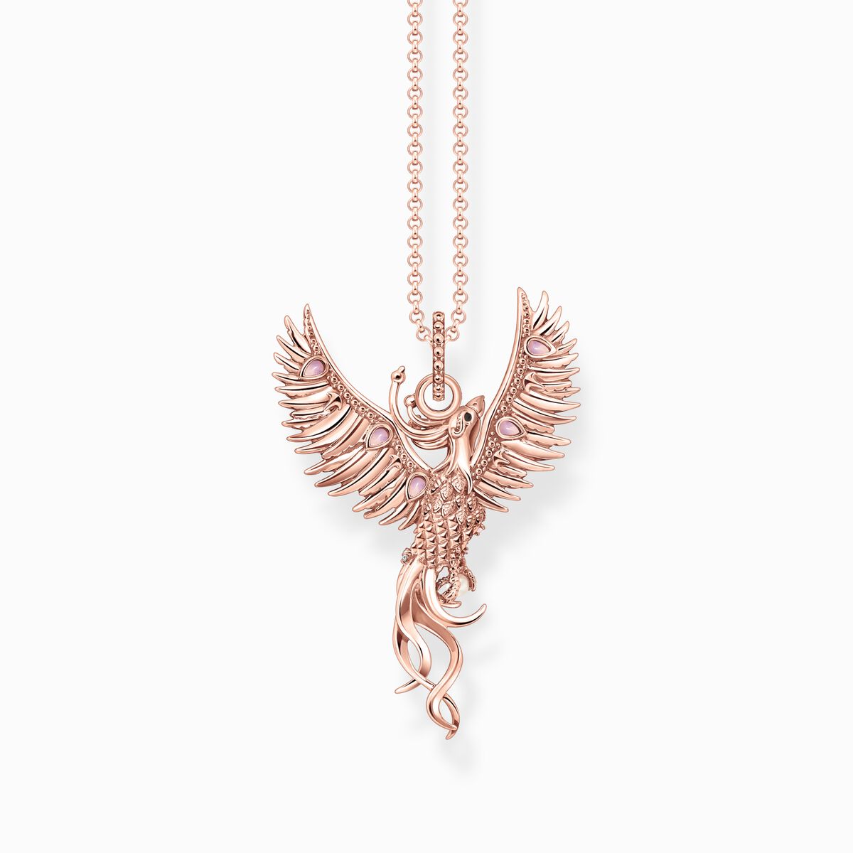 Rose-gold plated necklace with Phoenix pendant and various stones