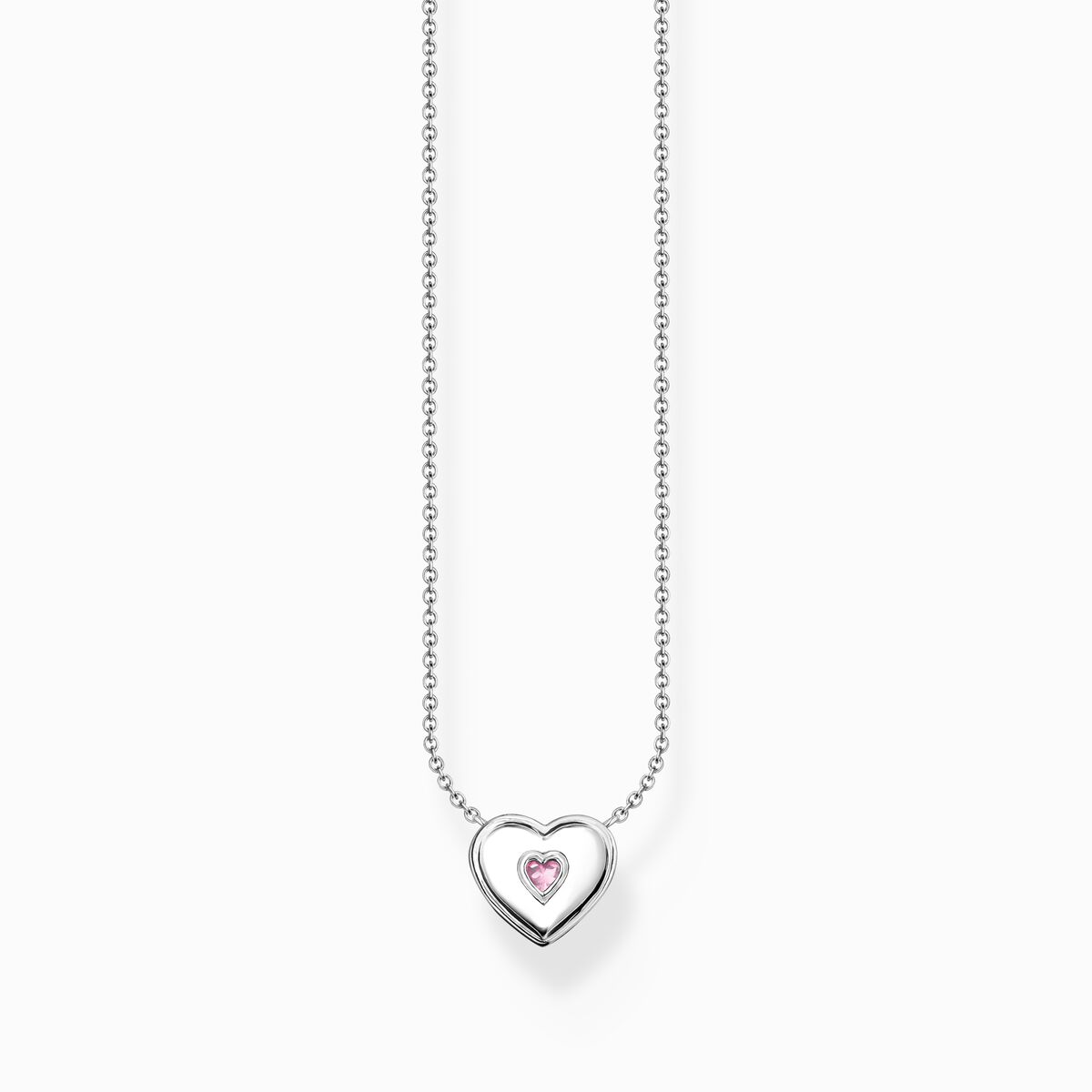 Necklace heart with pink stones silver