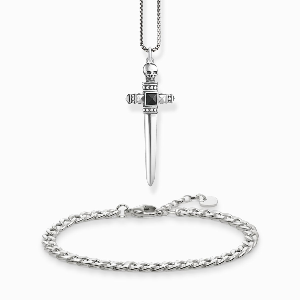 Jewellery set sword with skull silver