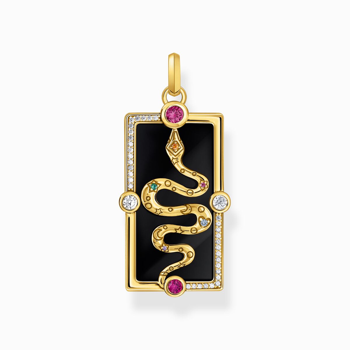 Yellow-gold plated pendant with snake, cold enamel and stones