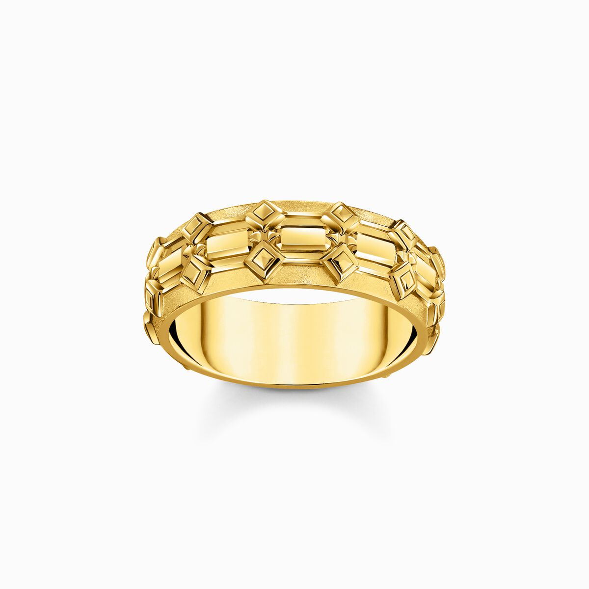 Wide yellow-gold plated band ring with crocodile detailing