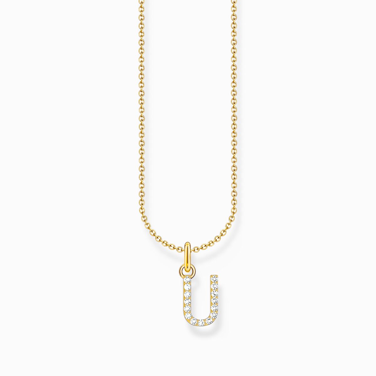 Gold-plated necklace with letter pendant U and white zirconia
