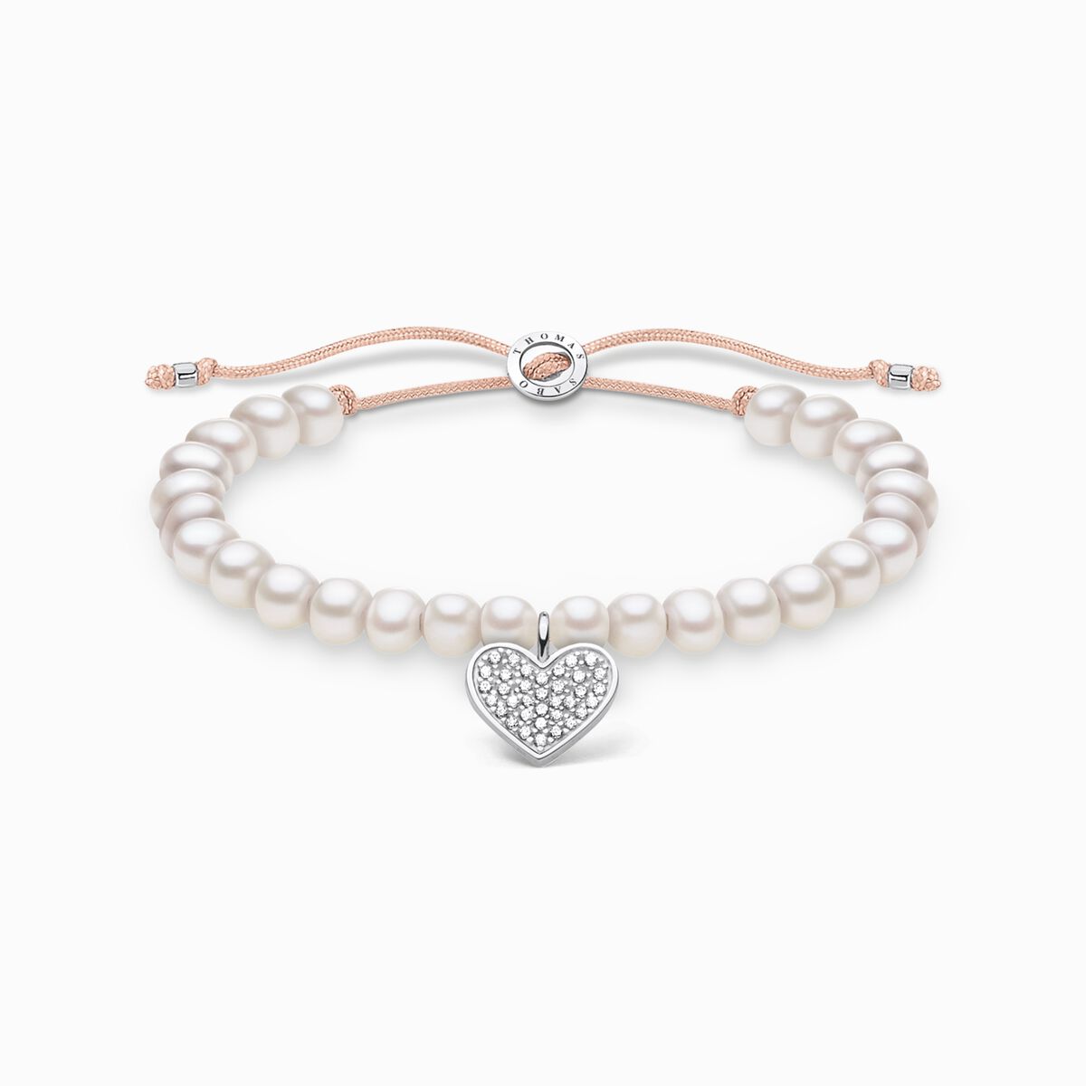 Bracelet white pearls heart pavé