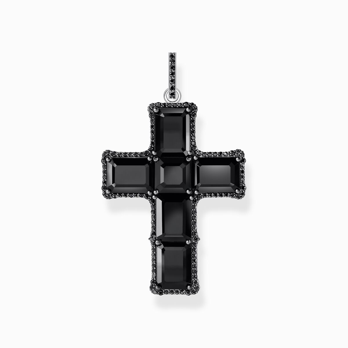 Silver blackened cross pendant with black zirconia