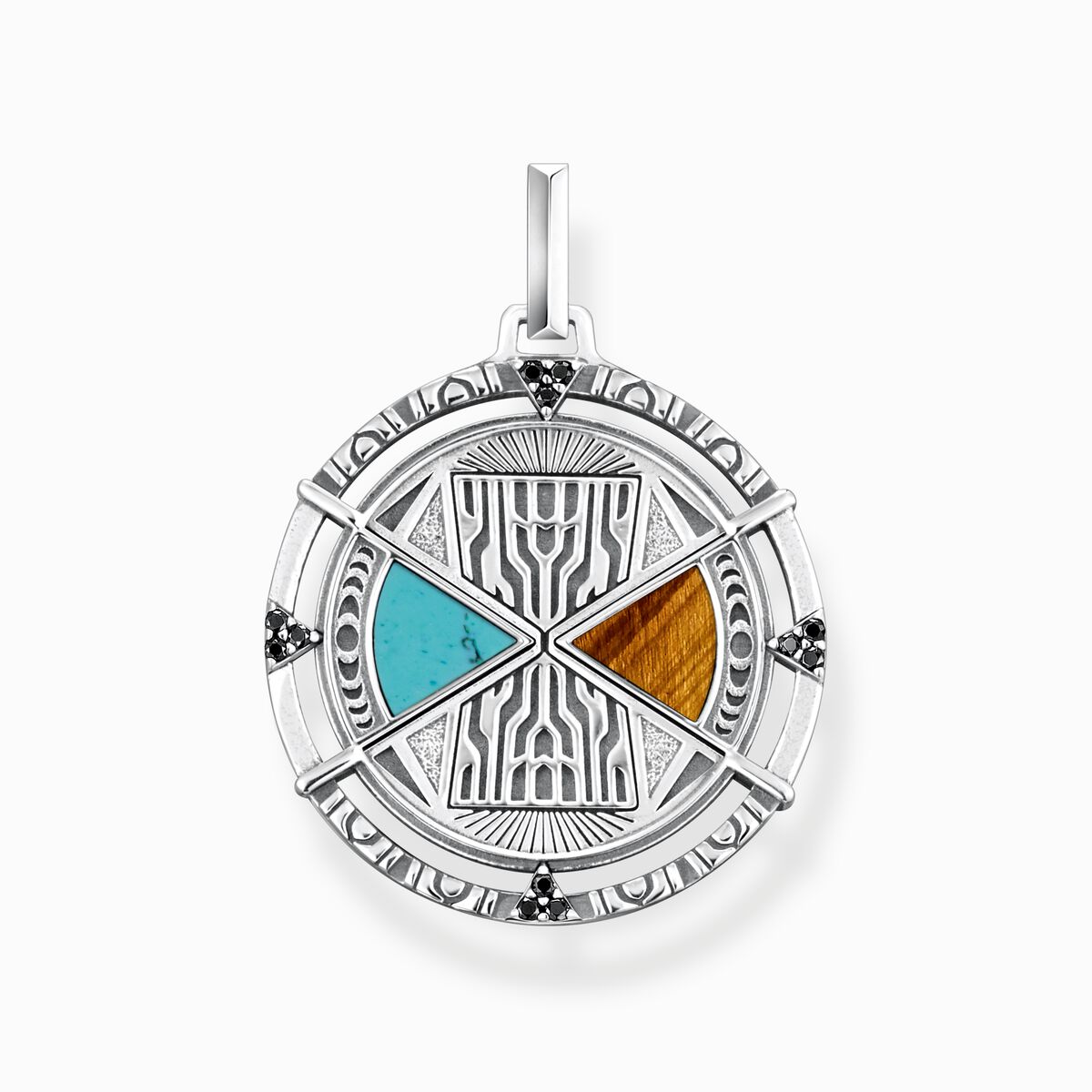 Pendant lucky charm with tiger's eye and turquoise silver