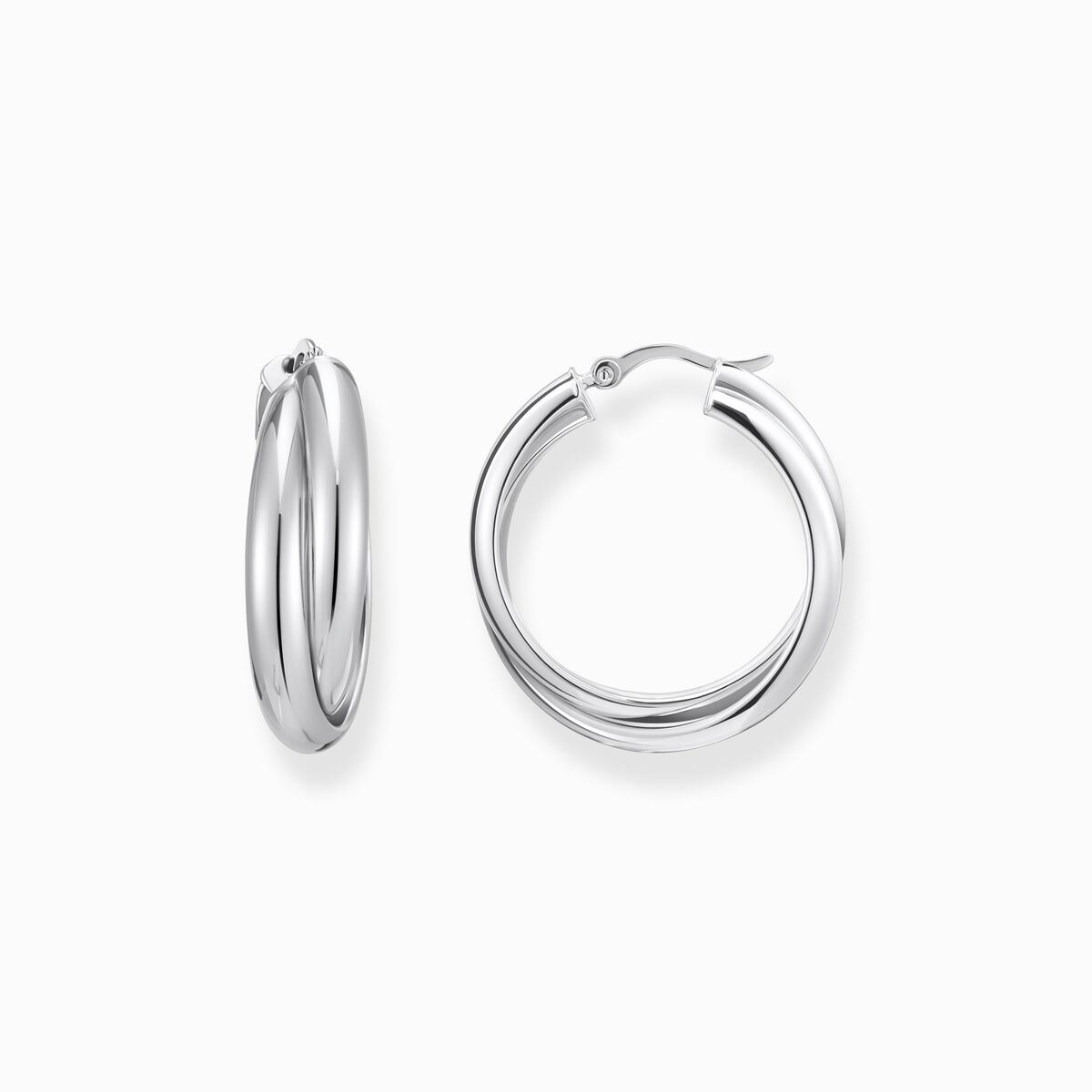 Big silver hoop earrings intertwined design