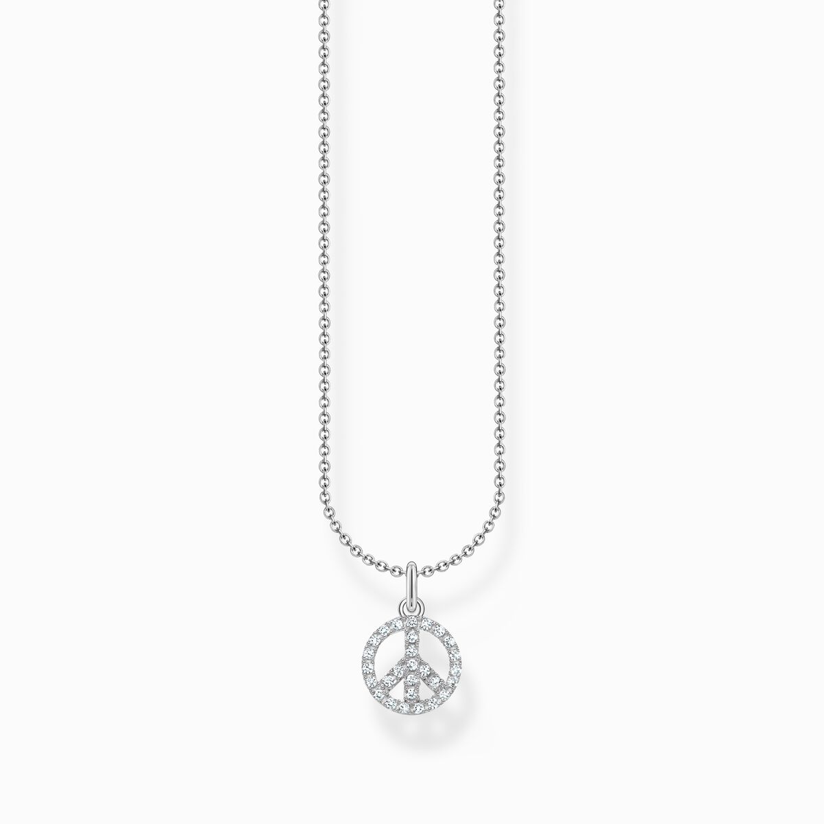 Necklace peace with white stones silver