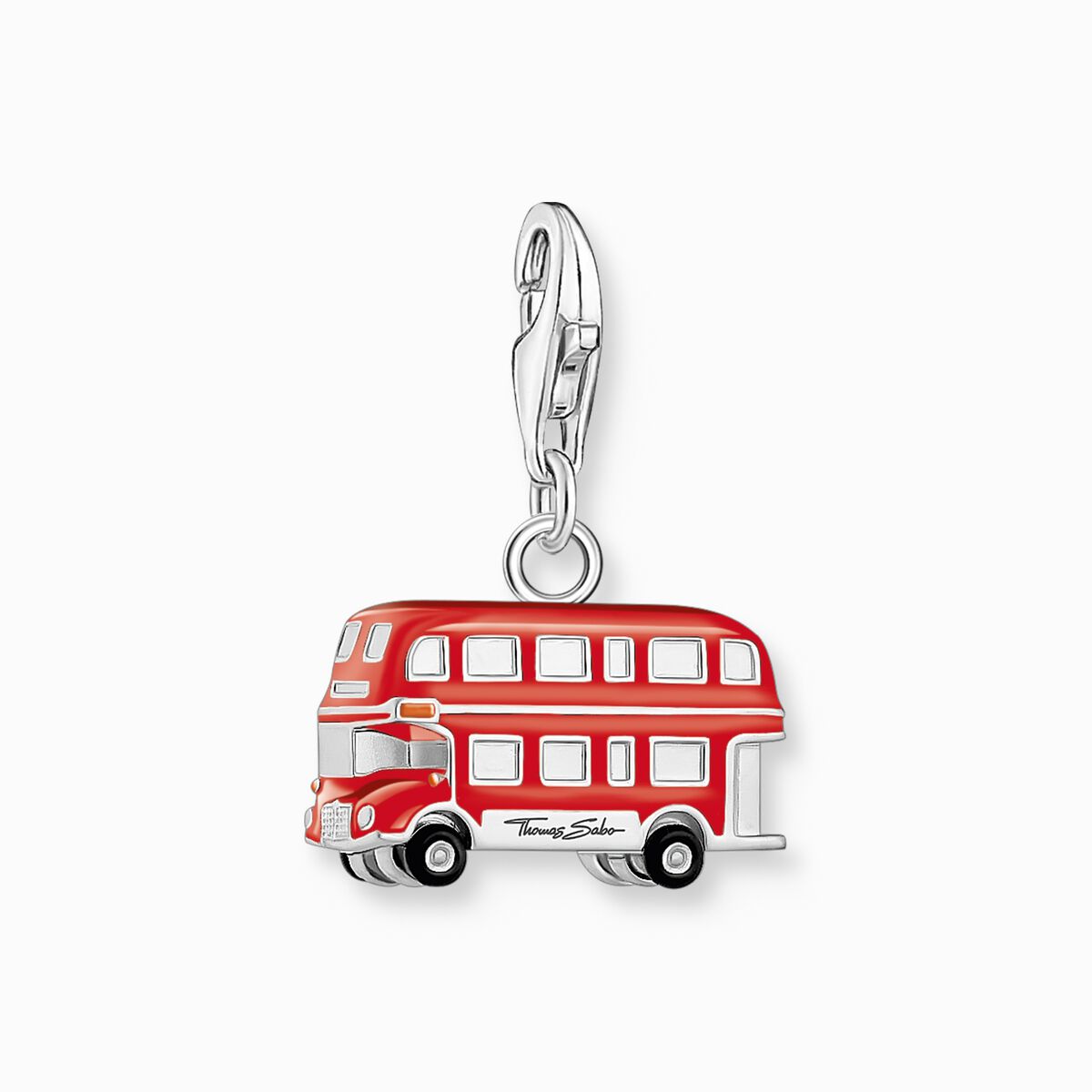 Silver charm pendant LONDON bus with red cold enamel